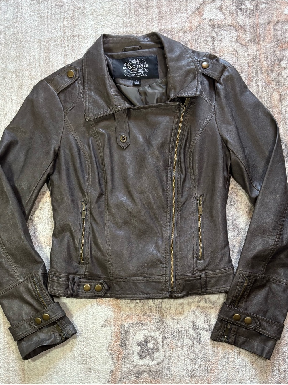 blanc noir Women's Grey Leather  Moto Jacket Sz Small - Picture 6 of 14